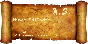 Mincz Sándor névjegykártya